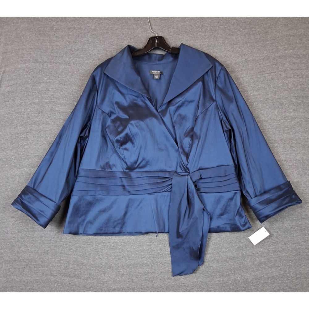 NEW Dressbarn Womens Blouse 22W Blue Taffeta Satin Wrap MOB Evening Formal Party